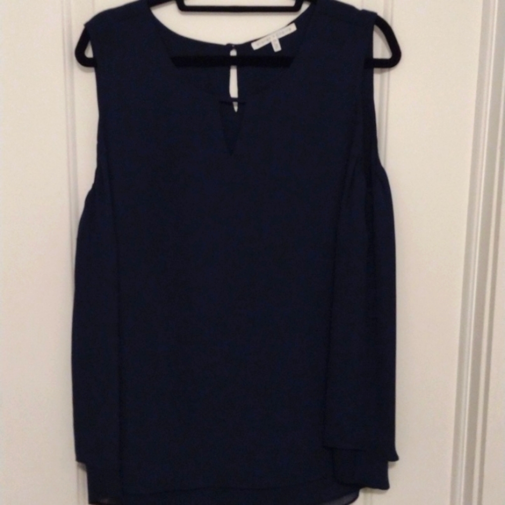 Violet & Claire sleeveless,navy top. Light and airy with easy care. 2x